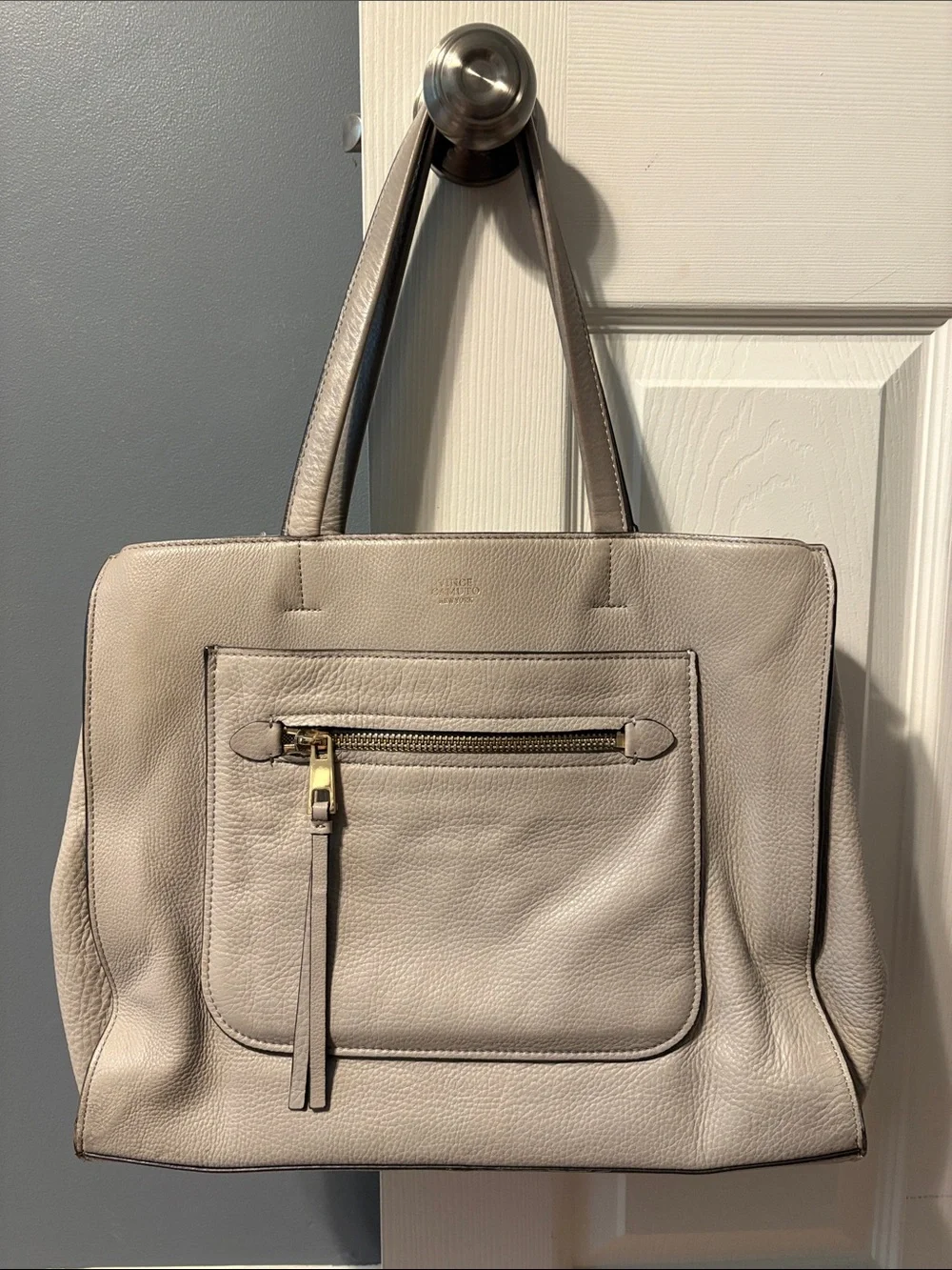 Vince Camuto Pebbled Leather Tote in Light Taupe